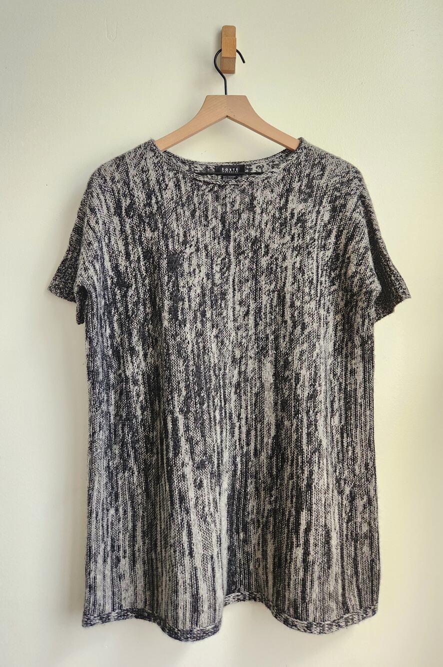 Forte Womens Cashmere Knit Dolman Short Sleeve Swing Sweater XS Grey Space Dye